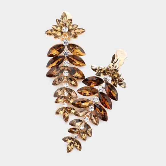 Marquise Smoked Topaz Colored Stone Vine Evening Clip on Earrings - Picture 1 of 6